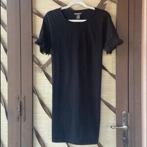 Chelsea & Theodore Boho Black Dress with Fringe Sleeves